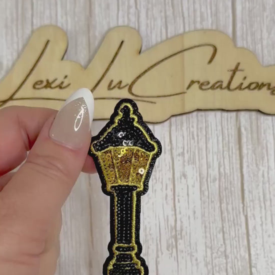 NOLA Lamp Post Sequin Patch | New Orleans Street Lamp Iron-On Hat & Pocket Patch