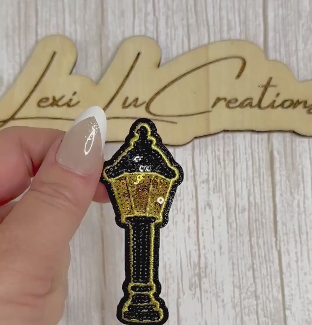 NOLA Lamp Post Sequin Patch | New Orleans Street Lamp Iron-On Hat & Pocket Patch