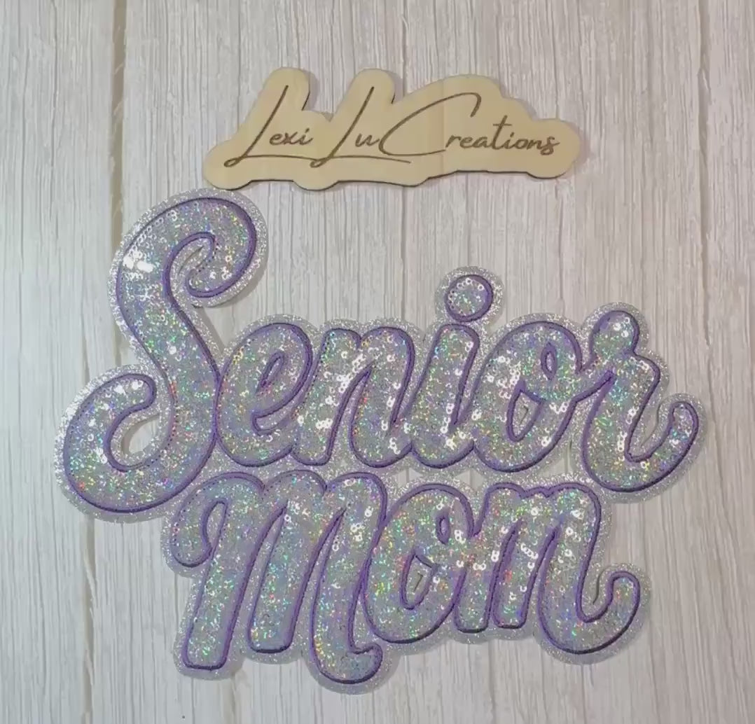 Senior Mom Silver Sequin Patch | Senior Year Iron-On Shirt Patch